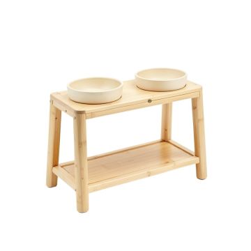 Slate Dell Pet Feeding Stand With Two Plain Empty Bowls - Ivory