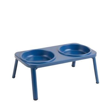 Elm Bend Pet Feeding Stand With Two Plain Empty Bowls - Blue