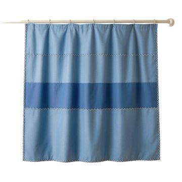 Lake Edge Shower Curtain Hanging Flat From A Plain Rod - Blue