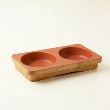 Harbor Bend Pet Feeding Stand With Two Plain Empty Bowls - Terracotta (synthetic illustration; no displayed measurements)