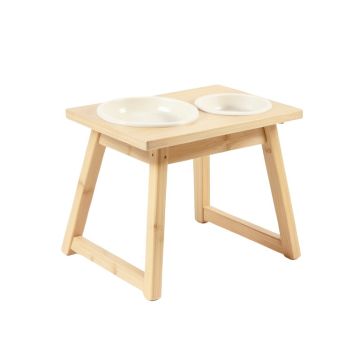 Sage Falls Pet Feeding Stand With Two Plain Empty Bowls - Ivory