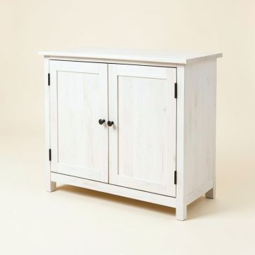 White-Washed Wood Storage Cabinet (synthetic illustration; no displayed measurements)