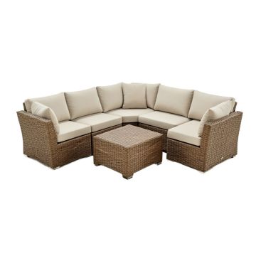 Falmouth 7 Piece Rattan Sectional Seating Group With Cushions (synthetic illustration; no displayed measurements)