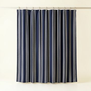 Spruce Bridge Shower Curtain Hanging Flat From A Plain Rod - Navy (synthetic illustration; no displayed measurements)
