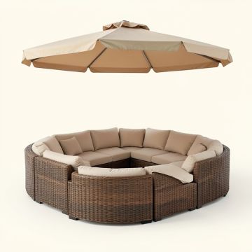 Patio Furniture Round Outdoor Sectional Sofa Set Rattan Daybed Sunbed With Retractable Canopy (synthetic illustration; no displayed measurements)