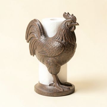Cast Iron Rooster Free Standing Paper Towel Holder (synthetic illustration; no displayed measurements)