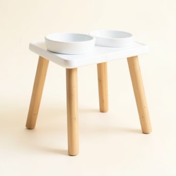 Juniper Edge Pet Feeding Stand With Two Plain Empty Bowls - White (synthetic illustration; no displayed measurements)