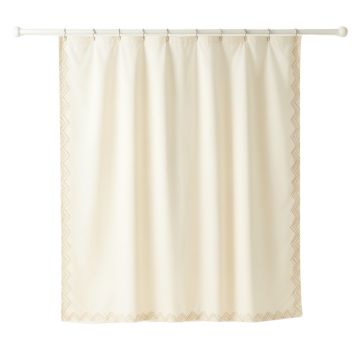 Meadow Falls Shower Curtain Hanging Flat From A Plain Rod - Cream