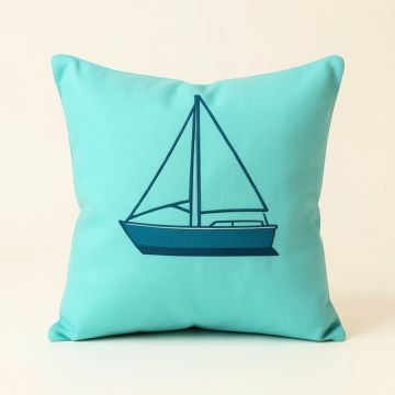 Turquoise Bay Sailboat Indoor/Outdoor Throw Pillow (synthetic illustration; no displayed measurements)