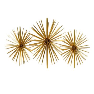 Set Of 3 Contemporary 6 , 9 , And 11 Inch Gold Tin Starburst Sculptures