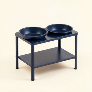Birch Bridge Pet Feeding Stand With Two Plain Empty Bowls - Navy (synthetic illustration; no displayed measurements)