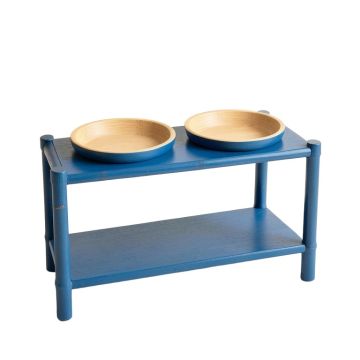 Vale Canyon Pet Feeding Stand With Two Plain Empty Bowls - Blue