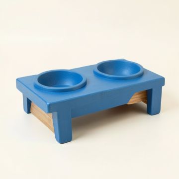 Holly Branch Pet Feeding Stand With Two Plain Empty Bowls - Blue (synthetic illustration; no displayed measurements)