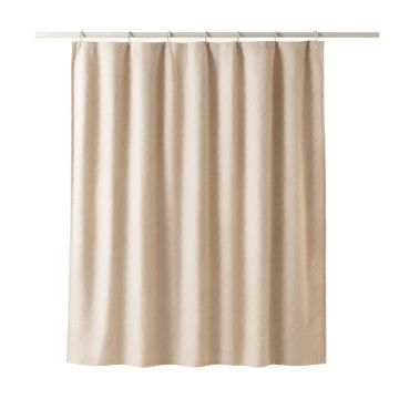 Olive Bend Shower Curtain Hanging Flat From A Plain Rod - Beige