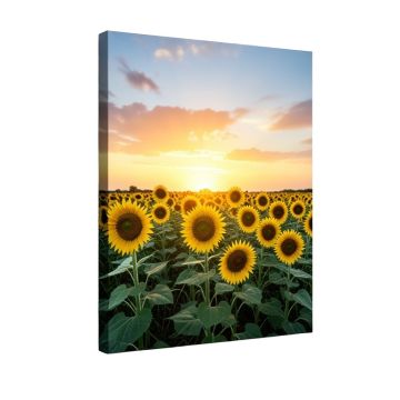 Beauty Sunset Over Sunflowers Field - Wrapped Canvas Photograph Print