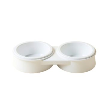 Vale Bend Pet Feeding Stand With Two Plain Empty Bowls - White