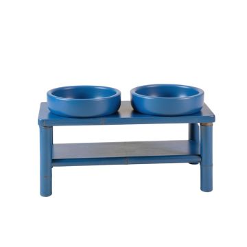 Wren Bend Pet Feeding Stand With Two Plain Empty Bowls - Blue