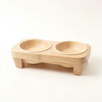 Harbor Bridge Pet Feeding Stand With Two Plain Empty Bowls - Beige (synthetic illustration; no displayed measurements)