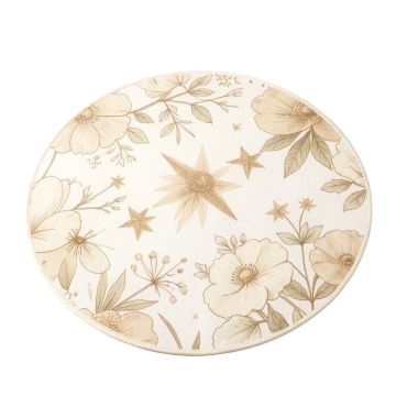 Abstract Floral Pattern With Star Design Nature Illustration Circular Arrangement Tan White Kitchen Mat