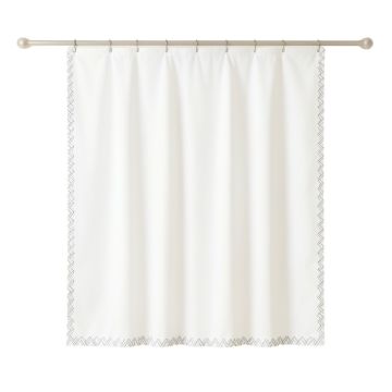 Birch Falls Shower Curtain Hanging Flat From A Plain Rod - White