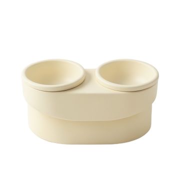 Elm Bridge Pet Feeding Stand With Two Plain Empty Bowls - Cream