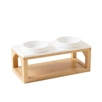 Elm Dale Pet Feeding Stand With Two Plain Empty Bowls - White