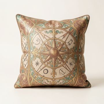 Junaid Santora Art Nouveau Zodiac Cotton Throw Pillow (synthetic illustration; no displayed measurements)