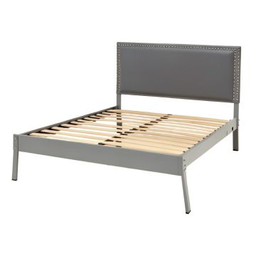Topmax Upholstered Platform Bed Frame With Nailhead Trim Headboard And Wood Slats