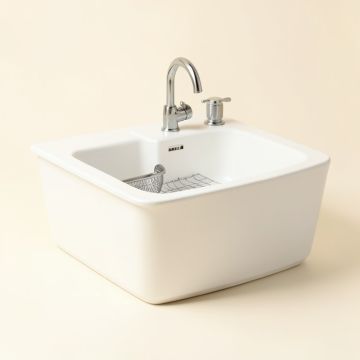 24 '' L X 18 '' W Farmhouse Kitchen Sink With Sink Grid And Basket Strainer (synthetic illustration; no displayed measurements)