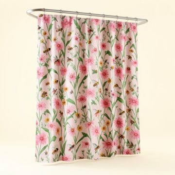 Bees In The Wildflowers Single Shower Curtain (synthetic illustration; no displayed measurements)