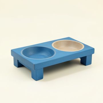 Oak Field Pet Feeding Stand With Two Plain Empty Bowls - Blue (synthetic illustration; no displayed measurements)