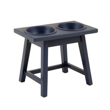 Reed Bridge Pet Feeding Stand With Two Plain Empty Bowls - Navy