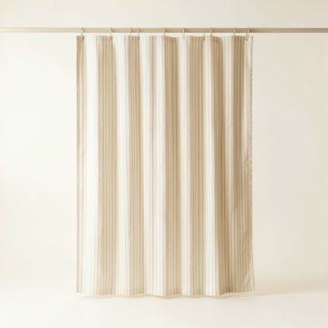 Juniper Branch Shower Curtain Hanging Flat From A Plain Rod - Cream (synthetic illustration; no displayed measurements)