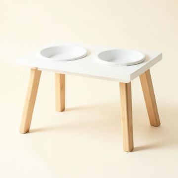 Bay Field Pet Feeding Stand With Two Plain Empty Bowls - White (synthetic illustration; no displayed measurements)