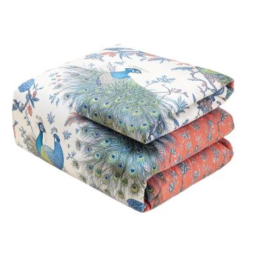 Baconton Timeless East Asian Chinoiserie Peacock Garden Duvet Cover Set