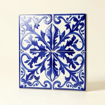 Mediterranean 4 '' X 4 '' Ceramic Carthage Decorative Tile In Blue/White (synthetic illustration; no displayed measurements)