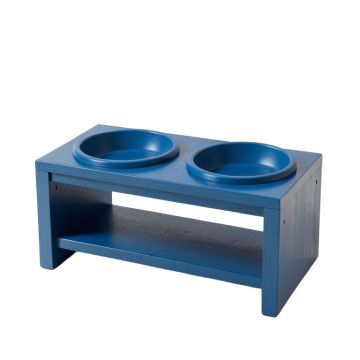 Spruce Brook Pet Feeding Stand With Two Plain Empty Bowls - Blue