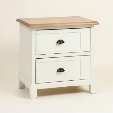 Theresa Antique French Country Cottage Two-Tone White And Oak Finished 2-Drawer Wood Nightstand (synthetic illustration; no displayed measurements)