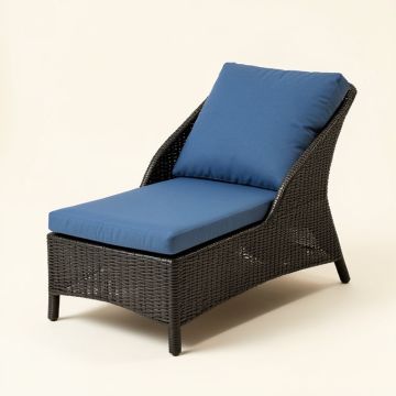 Elienor Outdoor Adjustable Lounge Wicker Chair With Blue Cushion (synthetic illustration; no displayed measurements)