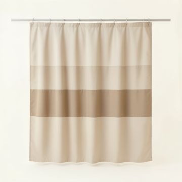 Clay Branch Shower Curtain Hanging Flat From A Plain Rod - Beige (synthetic illustration; no displayed measurements)
