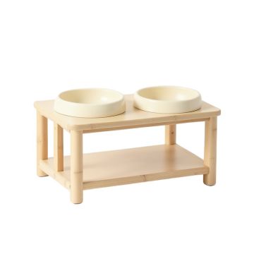 Hazel Falls Pet Feeding Stand With Two Plain Empty Bowls - Cream