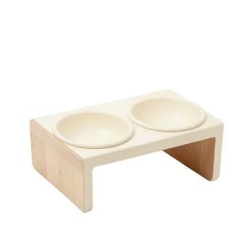 Cedar Edge Pet Feeding Stand With Two Plain Empty Bowls - Cream