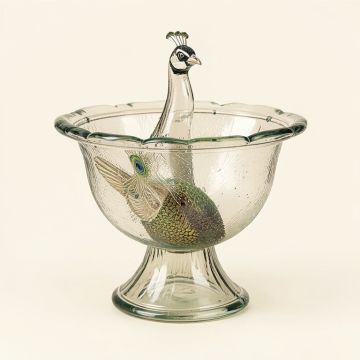 Orb Peacock Glass Solar Lighted Birdbath (synthetic illustration; no displayed measurements)