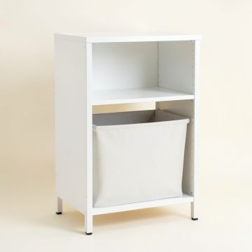 Elm Crest Freestanding Pull-Out Hamper Cabinet - White (synthetic illustration; no displayed measurements)