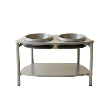 Linden Branch Pet Feeding Stand With Two Plain Empty Bowls - Gray