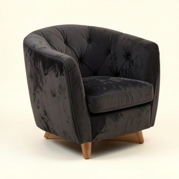 Clayton 34 '' Wide Tufted Velvet Swivel Barrel Chair (synthetic illustration; no displayed measurements)