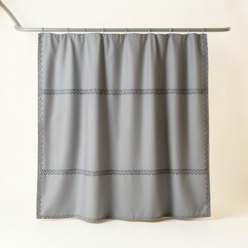 Clay Edge Shower Curtain Hanging Flat From A Plain Rod - Gray (synthetic illustration; no displayed measurements)