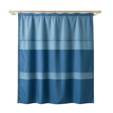 Oak Dell Shower Curtain Hanging Flat From A Plain Rod - Blue