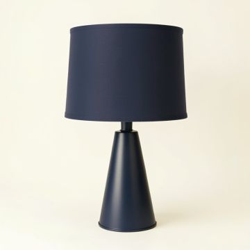 Sage Arc Table Lamp With A Plain Fabric Shade - Navy (synthetic illustration; no displayed measurements)