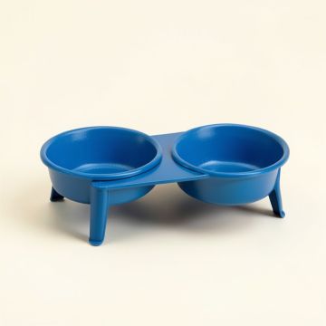 Olive Bend Pet Feeding Stand With Two Plain Empty Bowls - Blue (synthetic illustration; no displayed measurements)